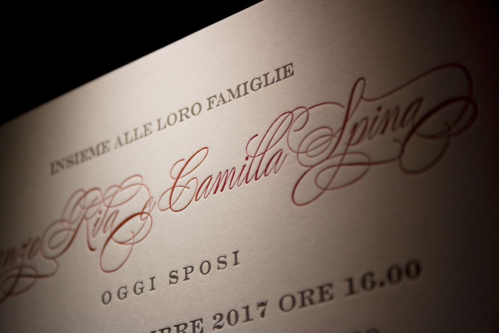 Partecipazioni di nozze in letterpress per Lorenzo e Camilla